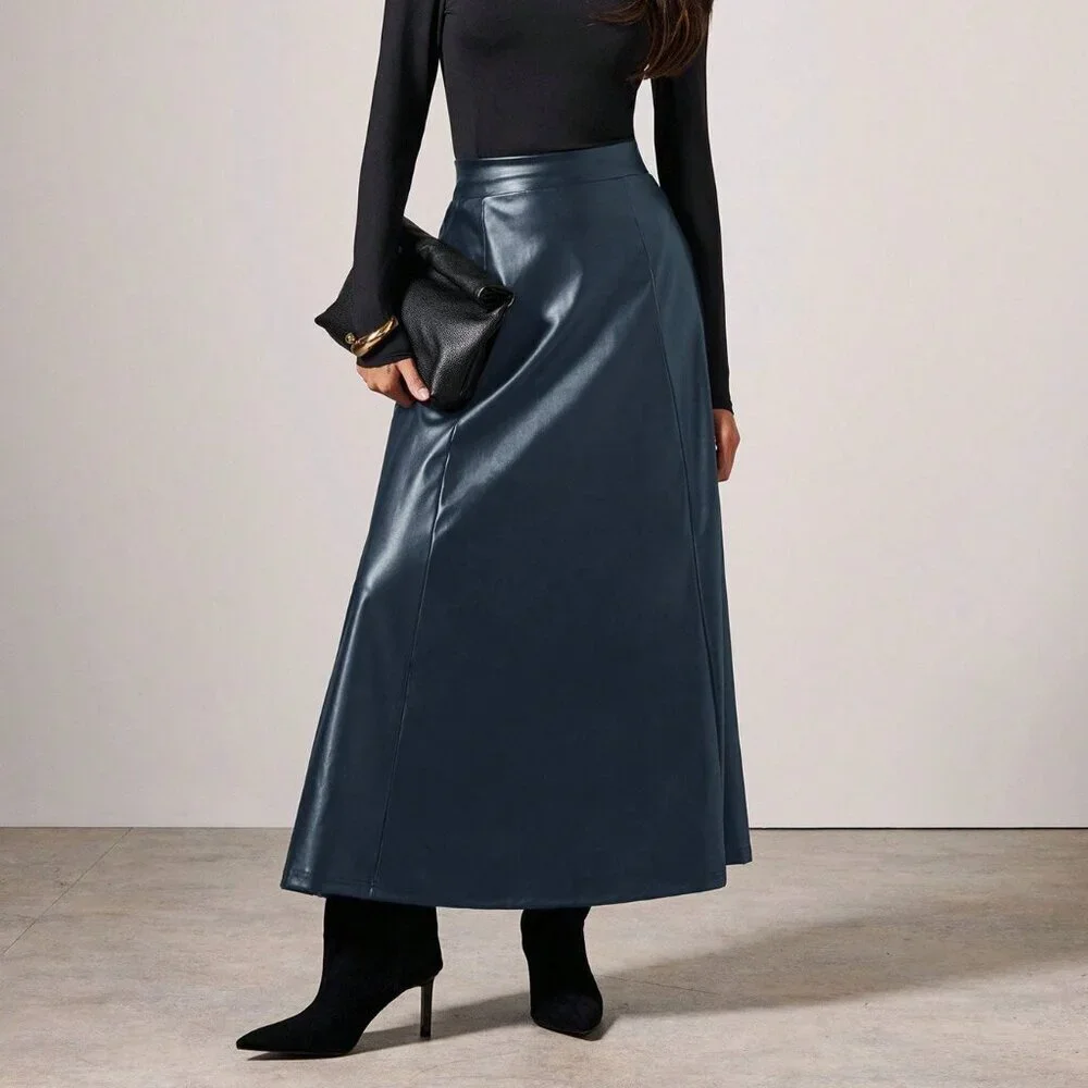 Navy Blue Elegant Women's Long Skirt